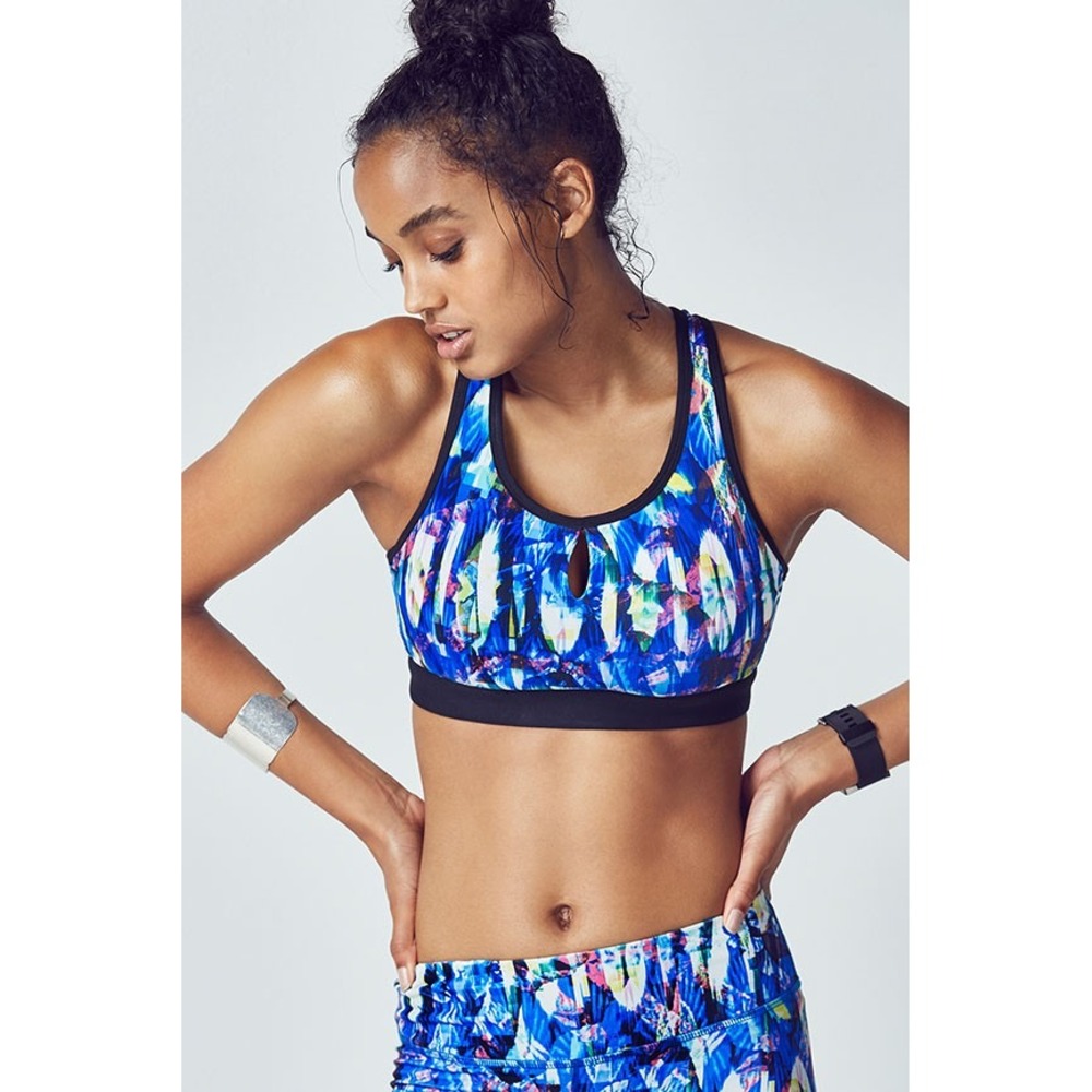 Fabletics Sylvia Sports Bra Reef Black Blue Abstract Keyhole Racerback Medium M‎